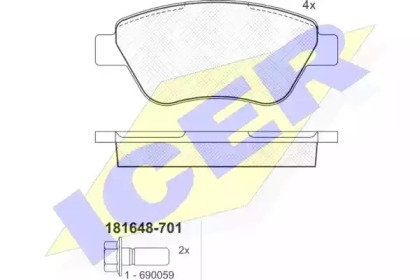 Колодки гальмівні (передні) Fiat Doblo 00-/Panda 03-/500 II 07-/Lancia Musa 04-12 ICER 181648-701