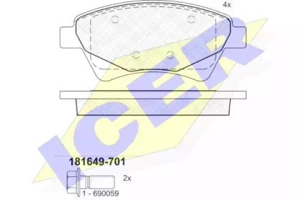Колодки гальмівні (передні) Renault Megane II 03-/Scenic II 05-08/Grand Scenic II/III 04- ICER 181649-701