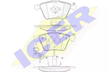 Колодки гальмівні (передні) Audi A4 03-09/A6/A8 03-11/Seat Exeo 08-13 (+датчики) ICER 181654
