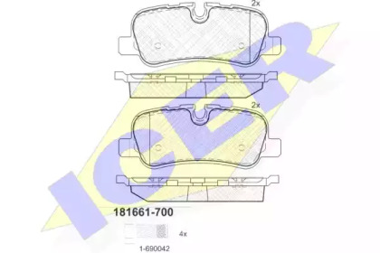 Колодки гальмівні (задні) Land Rover Discovery III/IV 04-/Range Rover 86- ICER 181661-700