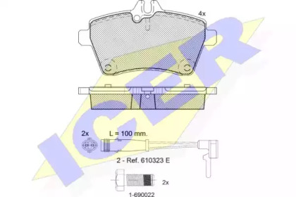 Колодки гальмівні (передні) MB A-class (W169) 04-12/B-class (W245) 05-11 (+датчики) ICER 181678-700
