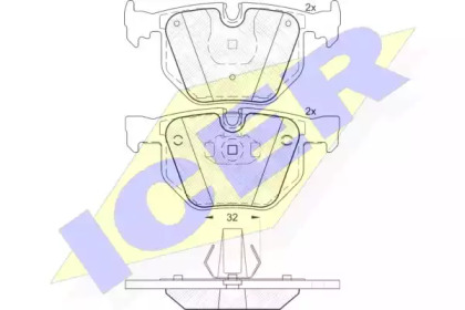 Колодки гальмівні (задні) BMW 7 (E65/E66/E67) 01-08/X5 (E70) 06-13/X6 (E71/E72) 08-14 ICER 181685