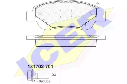 Колодки гальмівні (передні) Citroen С1/Peugeot 107 05-/108 14-/Toyota Aygo 05- ICER 181702-701