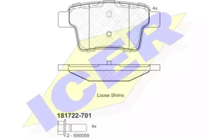 Колодки гальмівні (задні) Ford Mondeo III 00-07/Ford USA Freestyle 04-/Jaguar X-Type 03-09 ICER 181722-701