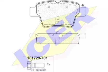 Колодки гальмівні (задні) Citroen C4 04-11/Peugeot 207 06-13/307 00-12 ICER 181729-701