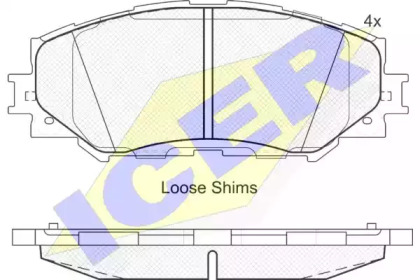 Колодки гальмівні (передні) Toyota Corolla 01-18/Auris 07-12/Rav4 III 05-/Yaris/Prius+ 12- ICER 181760