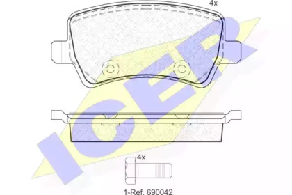 Колодки гальмівні (задні) Ford Galaxy/S-Max 06-15/Volvo S60/S80/V60/V70/XC60/XC70 08-/Land Rover 11 ICER 181776