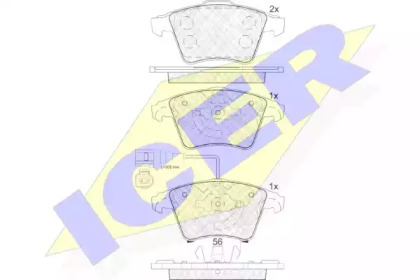 Колодки гальмівні (передні) VW T4 92-03/T5 03-15/T6 15-/Multivan V/VI 03- (+датчик) ICER 181779