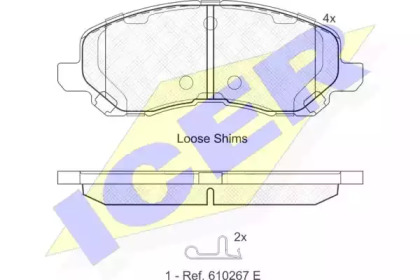 Колодки гальмівні (передні) Citroen C4/Peugeot 4008 12-/Mitsubishi Lancer/Outlander 03-/Jeep/Dodge ICER 181806