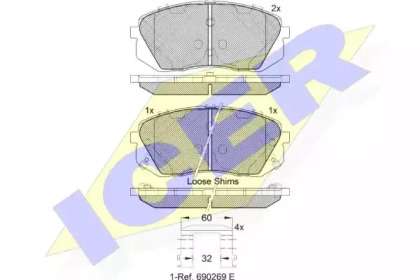 Колодки гальмівні (передні) Hyundai Tucson 15-/і40/іх35/Sonata/Kia Sportage/Optima 10-/Soul 14- ICER 181826-201