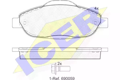 Колодки гальмівні (передні) Peugeot 308/CC/SW 07-14/Peugeot 3008/5008 09-17 ICER 181851