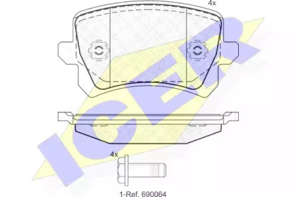Колодки гальмівні (задні) Audi A6 05-18/Q3/Skoda Octavia 12-/VW Passat B6-B8/Tiguan 05-/Sharan 10- ICER 181857