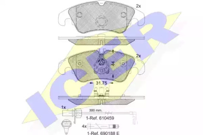 Колодки гальмівні (передні) Audi A4 07-18/A5 07-/Q5 13-17 (+датчик) ICER 181862