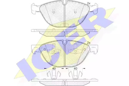 Колодки гальмівні (передні) BMW X5 (E70/F15/F85) 06-/X6 (E71/E72/F16/F86) 08- ICER 181905