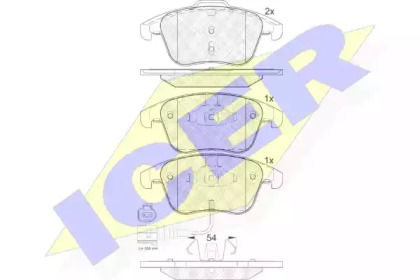 Колодки гальмівні (передні) Audi Q3 11-18/VW Passat B8 14-/Tiguan 07-/Sharan 10- (+датчик) ICER 181923