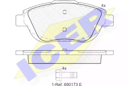 Колодки гальмівні (передні) Citroen С3/DS3 09-/C4 Cactus/Peugeot 2008 13- ICER 181925