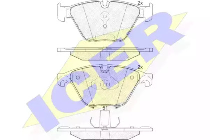 Колодки гальмівні (передні) BMW 5 (F07/F10/F18) 09-17/6 (F06/F13) 11-18/7 (F01/F02/F03/F04) 08-12 ICER 181998