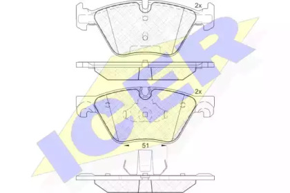 Колодки гальмівні (передні) BMW 5 (F07/F10/F11) 09-17 ICER 182002