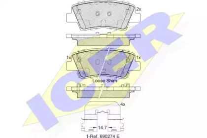 Колодки гальмівні (задні) Kia Sportage/Ceed/Rio/Optima/Hyundai Accent/i10/i20/i30/i40/Elantra 10- ICER 182036