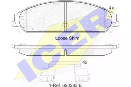 Колодки гальмівні (передні) Dodge Charger VI/VII 05-/Chrysler 300 C/II 04- ICER 182068
