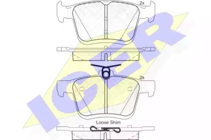 Колодки гальмівні (задні) Audi A3/VW Golf 12-/Touran/Passat B8 14-/Skoda Karoq 17-/Octavia 20- ICER 182099