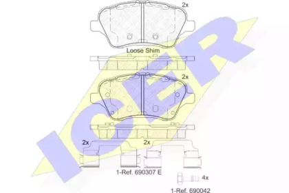 Колодки гальмівні (передні) Ford Transit Courier/Tourneo Courier 14-/Fiesta VI 08-/B-Max 12- ICER 182108