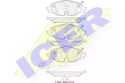 Колодки гальмівні (передні) Audi A3/Q2/Q3/Seat/Skoda Octavia/Kodiaq/VW Golf/Passat B8 12- (+датчик) ICER 182111
