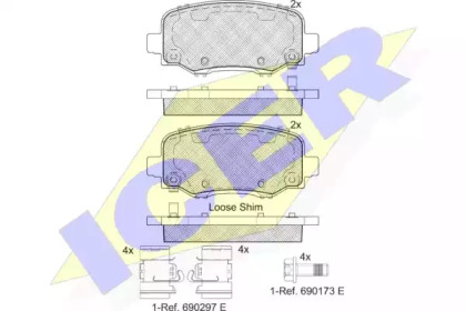 Колодки гальмівні (задні) Jeep Cherokee 13- ICER 182176