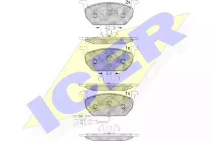 Колодки гальмівні (передні) Audi A3/Seat Leon/Skoda Octavia IV/V/VW Golf VII 12- (+датчик) ICER 182189