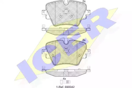 Колодки гальмівні (передні) BMW 1 (F52/F40)/3 (G20-21/80-81)/5 (G30-31)/X2-X4 17-/2 (F44-46)/X1 13- ICER 182216