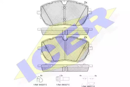 Колодки гальмівні (передні) Citroen C5 21-/Peugeot 308 13-/508 18-/Opel Grandland 19-/Astra L 21- ICER 182227