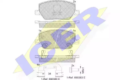 Колодки гальмівні (передні) Fiat 500X/Jeep Renegade 14-/Compass 16- ICER 182243
