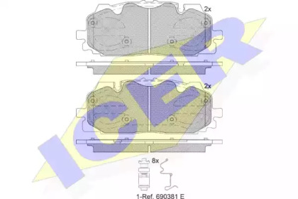 Колодки гальмівні (передні) Audi A4/A5/Q5/Q7 15-/ A5 Sportback 07-17/ A6/A7/A8/Q3/Q8/VW Touareg 17- ICER 182254