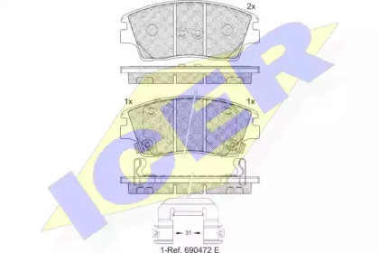 Колодки гальмівні (передні) Hyundai ix35 13-/Tucson 15-/Elantra 16-/Kia Sportage 15- ICER 182277