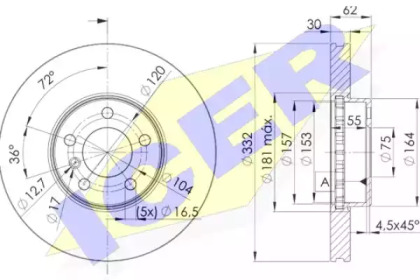 Диск гальмівний (передній) BMW X5 (E70) 06-13/X6 (E71/E72) 10-14 (332x30) (з покриттям) (вентил.) ICER 78BD1985-2