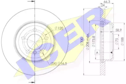 Диск гальмівний (передній) BMW 5 (F10/F11)/Brilliance 5 (F10/F18) 10-17 (330x24) (з покр.) (вентил.) ICER 78BD3555-2