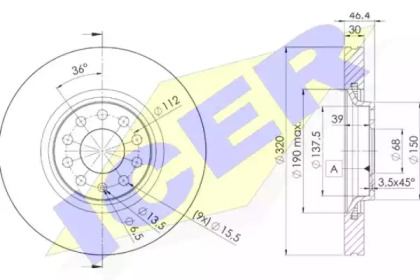 Диск гальмівний (передній) Audi A4/A6 97-09/Seat Exeo 08-13 (321x30) (з покриттям) (вент.) ICER 78BD3615-2