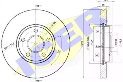 Диск гальмівний (передній) Ford C-Max 07-10/Focus/Volvo C30/C70/S40 04-12 (278x25)(з покр.)(вент.) ICER 78BD3963-2