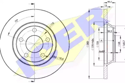 Диск гальмівний (передній) Audi A4 94-01 (280х13) (з покриттям) (повний) ICER 78BD4064-2