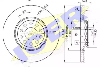 Диск гальмівний (передній) Audi A4/A6/VW Passat 00-09 (312х25) (вент.) ICER 78BD4065-2