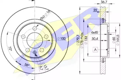 Диск гальмівний (передній) Audi A3/koda Octavia/VW Bora/Golf IV 96-10 (280x22) (вент.) ICER 78BD5603-2