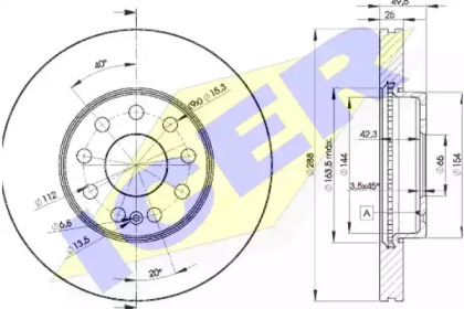 Диск гальмівний (передній) Audi A3/Skoda Octavia/VW Caddy/Golf/Touran 03- (288x25)(з покр.)(вентил.) ICER 78BD5615-2