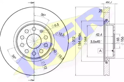 Диск гальмівний (передній) Audi A3/Skoda Octavia/SuperB/VW Passat B6/B8 03- (312x25) (з покр.)(вент.) ICER 78BD5618-2