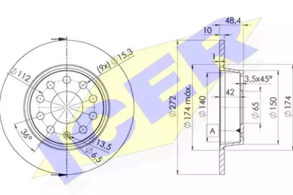 Диск гальмівний (задній) Audi A3/Skoda Octavia/VW Caddy 03-/Golf 08- (272x10)(з покр.)(повний) ICER 78BD5637-2