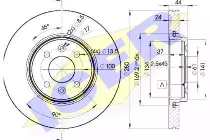 Диск гальмівний (передній) Renault Kangoo 01-/Megane 96-/Scenic 99-/Clio 00-14 (280x24)(з покр)(вент) ICER 78BD7829-2