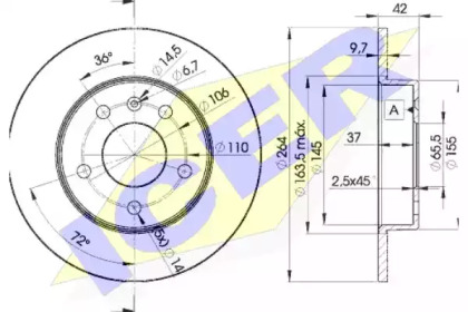 Диск гальмівний (задній) Opel Combo 04-/Astra G/H 98-10/Zafira A/B 99-15/ (264x10) (з покр) (повний) ICER 78BD9110-2