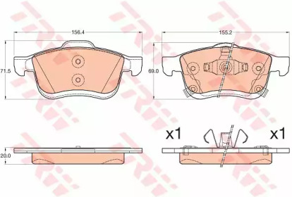 Комплект гальмівних колодок с 4 шт. дисків TRW GDB2060