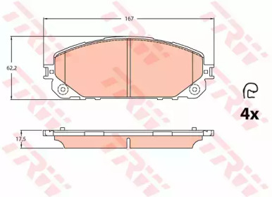 Комплект гальмівних колодок с 4 шт. дисків TRW GDB2094