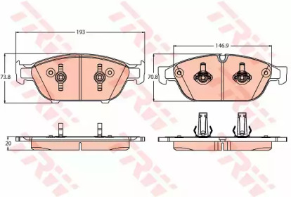 Комплект гальмівних колодок с 4 шт. дисків TRW GDB2113