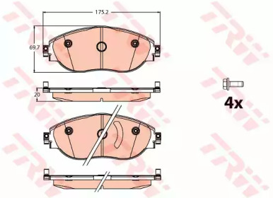 Комплект гальмівних колодок з 4 шт. дисків TRW GDB2114